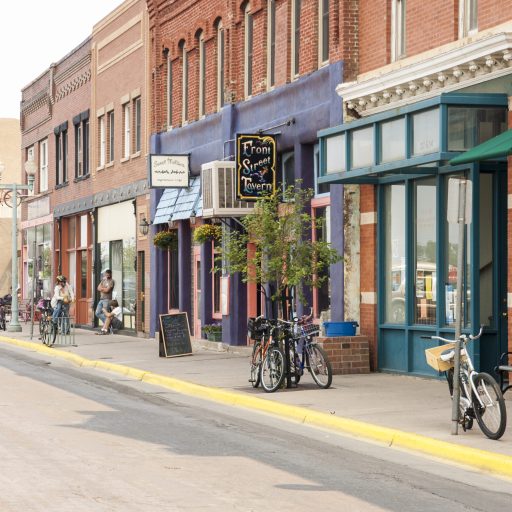 A photo of front street in downtown Laramie, WY.